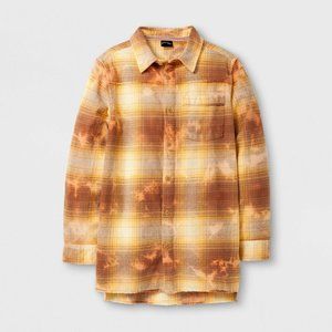 Acid Wash Flannel Long Sleeve Button Down Shirt